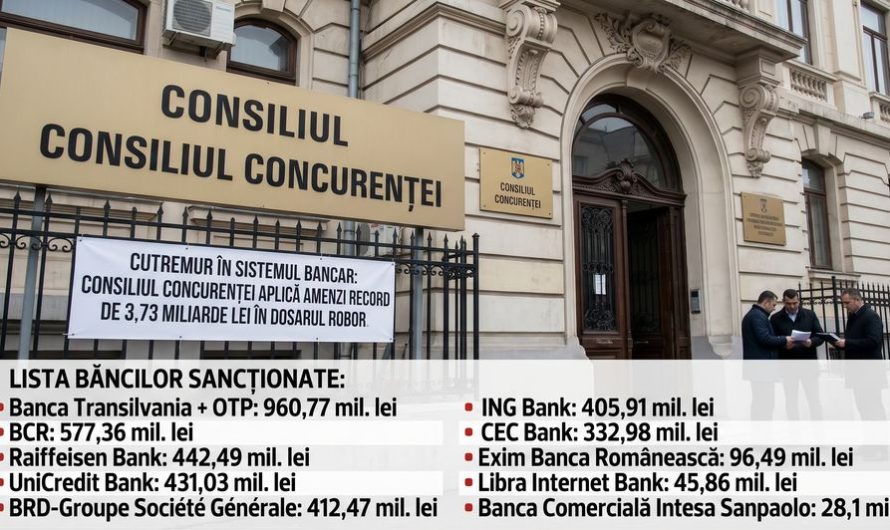 Cutremur în sistemul bancar: Consiliul Concurenței a aplicat amenzi record de 3,73 miliarde lei în dosarul ROBOR. Care sunt cele 10 bănci sancționate